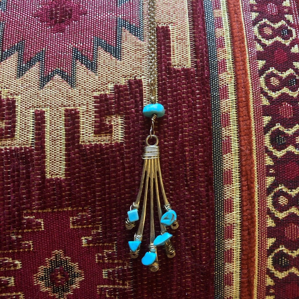 Turquoise and gold long necklace